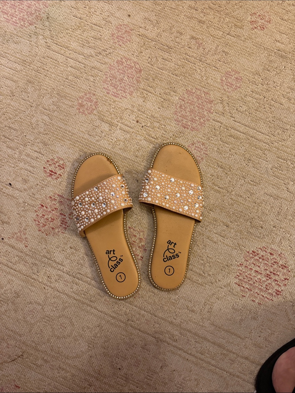 art class Tan Pearl & Rhinestone Slide Sandals size 1